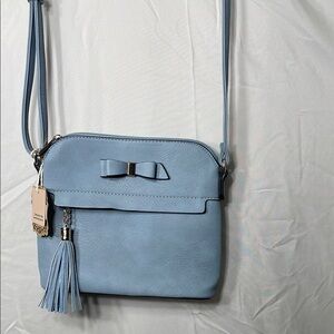 Powder Blue Crossbody Bag with Tassel and Adjustable Strap